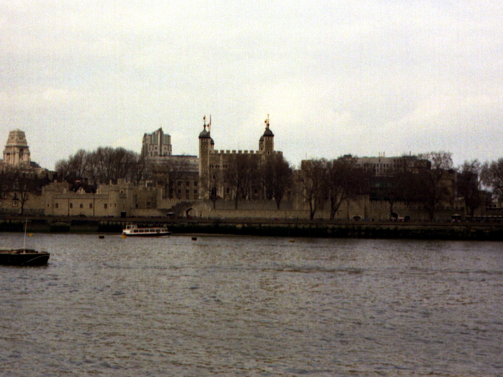 The Tower of London as seen from across the Thames River
