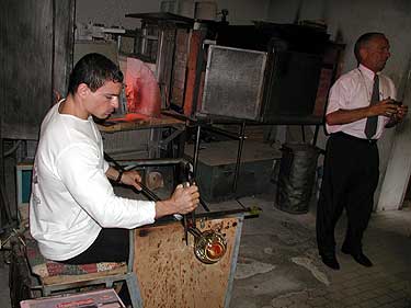 Glass blowing demonstration at the Murano Glass showroom in Venice, Italy