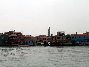 Approaching the dock on the island of Burano in the Venice lagoon in Venice, Italy