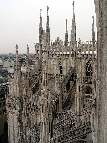View from the top of the duomo in Milan, Italy