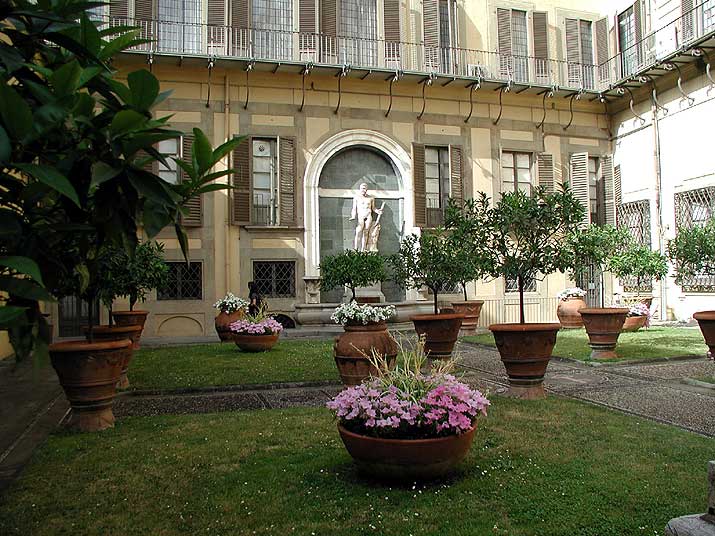 A garden in a courtyard of a Medici palace in Florence, Italy