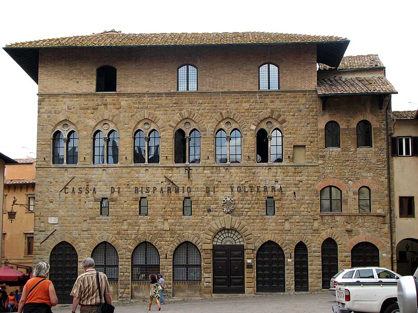 The Savings Bank of Volterra, in the Piazza dei Priori in Volterra, Italy