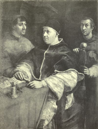 Pope Leo X with two Cardinals.