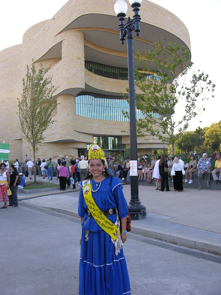Miss White Mountain Apache in front of the main entrance
